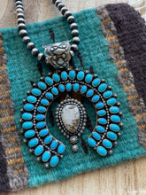 Load image into Gallery viewer, Navajo Sterling Silver, Turquoise &amp; White Buffalo Naja Pendant Signed