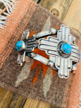 Load image into Gallery viewer, Navajo Sterling Silver &amp; Kingman Turquoise Cross Cuff Bracelet By Kevin Billah