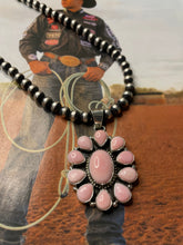 Load image into Gallery viewer, Navajo Queen Pink Conch Shell And Sterling Silver Pendant Signed Sheila 10 Petals