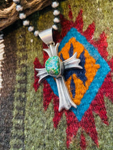 Load image into Gallery viewer, Navajo Sterling Silver &amp; Sonoran Gold Turquoise Cross Pendant By Chimney Butte