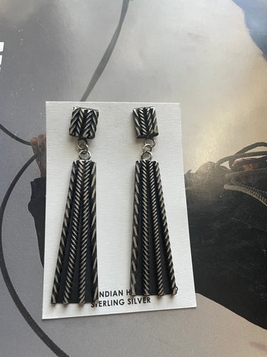 *AUTHENTIC* Navajo Sterling Silver Dangle Earrings By Leander Tahe