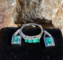 Load image into Gallery viewer, Colombian Emerald Earrings &amp; Emerald Ring Set in Sterling Silver