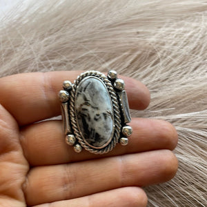 Navajo White Buffalo & Sterling Silver Ring Size 6
