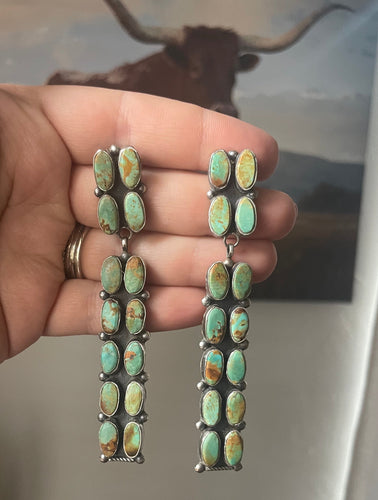 **AUTHENTIC** Navajo Jacquline Silver Turquoise Dangle Earrings Signed