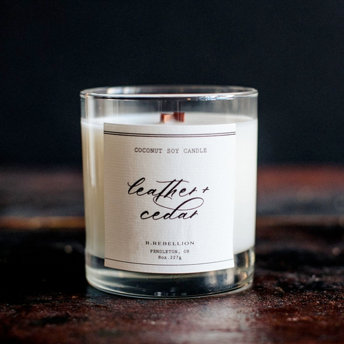 R. Rebellion Leather + Cedar Candle 8 oz.