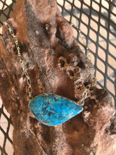 Load image into Gallery viewer, Navajo Kingman Turquoise  Sterling Silver Drop Necklace Signed