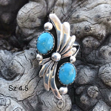 Load image into Gallery viewer, Navajo Turquoise  Sterling Silver Ring By J. Emerson Size 4.5.