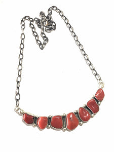 L. James Navajo Sterling Silver Red Natural Coral Necklace